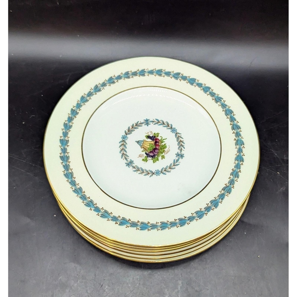 Wedgwood Appledore Set 7 Luncheon Salad Plates Aqua Laurel Cream Gold W3259